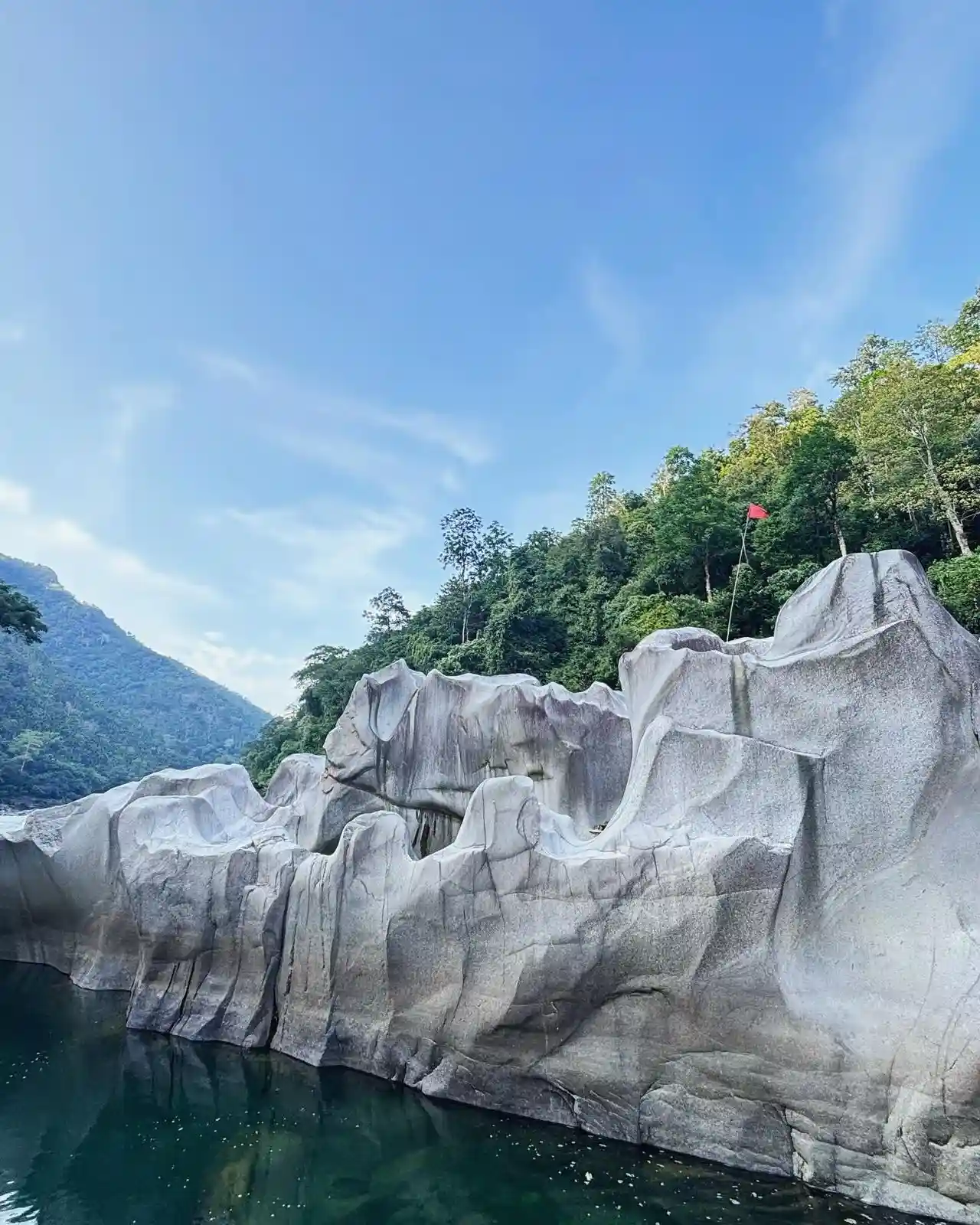 Meghalaya waterfall and misty valley